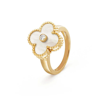[⭐Spark]CLOVER PINK MOP RING GOLD DIAMOND