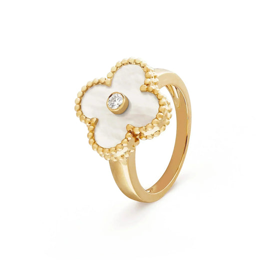 [⭐Spark]CLOVER PINK MOP RING GOLD DIAMOND