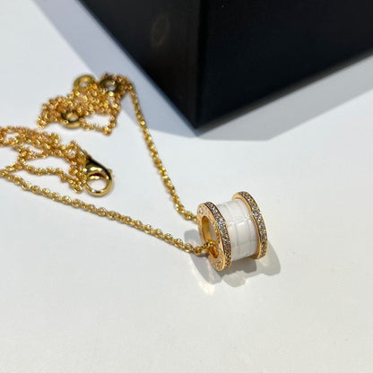 [⭐Spark]ZERO 1 WHITE CERAMIC DIAMOND PINK GOLD NECKLACE