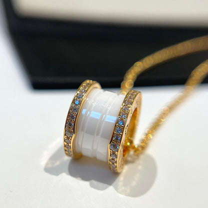 [⭐Spark]ZERO 1 WHITE CERAMIC DIAMOND PINK GOLD NECKLACE
